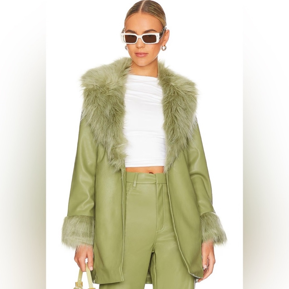 Show Me Your MuMu Green Faux Fur Trim Coat